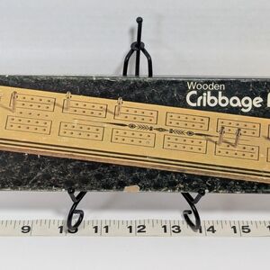 Vintage 1974 Milton Bradley Wooden Cribbage Board with 6 Metal Pegs 1503 W/Box